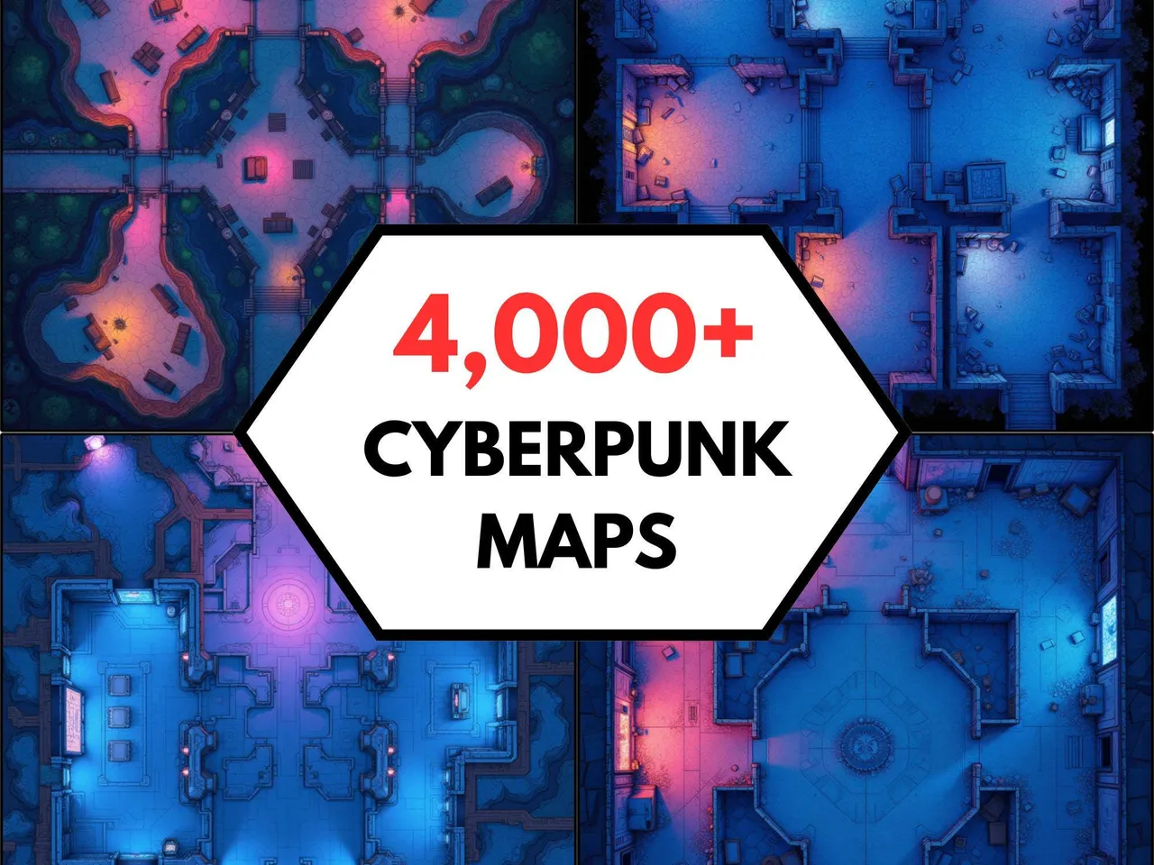 Cyberpunk, magitek and sci-fi D&D battlemaps for VTT and print